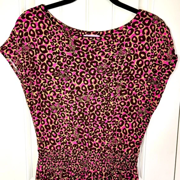 Lilly Pulitzer Sadie Leopard Cap Sleeve Dress Pink Brown Size Medium - Picture 3 of 10